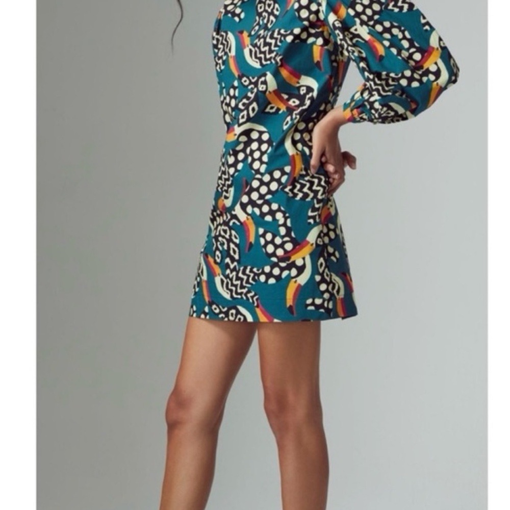 Anthropologie Blue and Black Sheath Dress with Bishop Sleeves NWOT